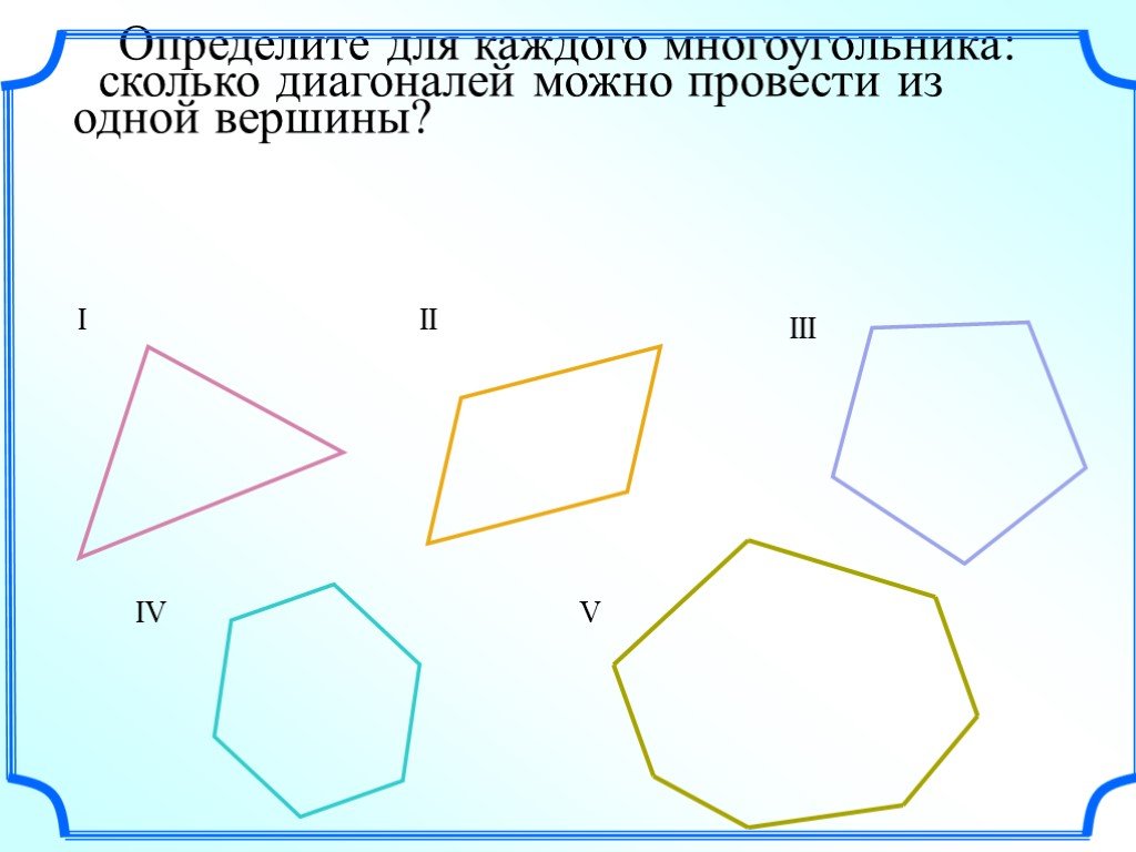 Посчитайте сколько многоугольников на каждом чертеже ответ. Многоугольники. Вершины многоугольника. Неправильный многоугольник. Диагональ многоугольника.
