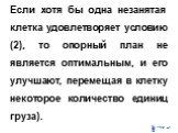 Если хотя бы одна незанятая клетка удовлетворяет условию (2), то опорный план не является оптимальным, и его улучшают, перемещая в клетку некоторое количество единиц груза).