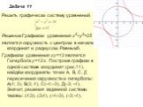 Задача 11. Решить графически систему уравнений Решение:Графиком уравнения х2+у2=25 является окружность с центром в начале координат и радиусом, Равным5. Графиком уравнения ху=12 является Гипербола у=12:х. Построив графики в одной системе координат (рис.11), найдём координаты точек А, В, С, Д пересеч
