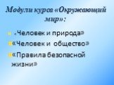 Модули курса «Окружающий мир»: «Человек и природа» «Человек и общество» «Правила безопасной жизни»