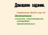 Упражнение №314, стр 19. Дополнительно : сочинить стихотворение, употребляя прилагательные. Домашнее задание.