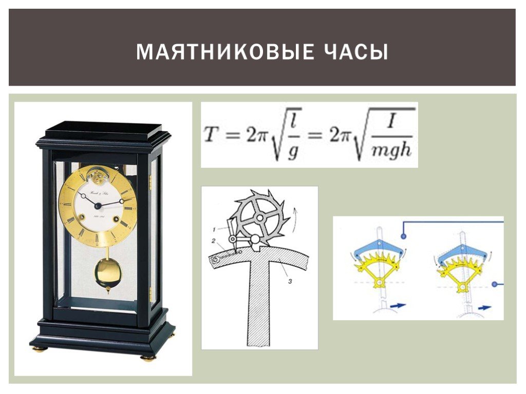Маятник часов совершает. Маятниковые часы в физике. Механические часы с маятником. Маятниковые и пружинные часы.