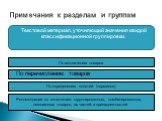 Примечания к разделам и группам. По исключению товаров. Текстовой материал, уточняющий значения каждой классификационной группировки. По перечислению товаров. По определению понятий (терминов). Рекомендации по включению: сгруппированных, комбинированных, смешанных товаров, их частей и принадлежносте