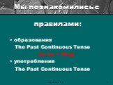 Мы познакомились с правилами: образования The Past Continuous Tense (to be + Ving) употребления The Past Continuous Tense