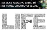 The most amazing thing in the world around us is life.