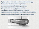 Сразу же после войны отношения между бывшими союзниками-странами антигитлеровской коалиции стали развиваться от сотрудничества к конфронтации. США заявили о своих претензиях на мировое господство, опираясь на монополию в области атомного оружия