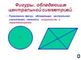 Фигуры, обладающие центральной симметрией. Примерами фигур, обладающих центральной симметрией, являются окружность и параллелограмм.