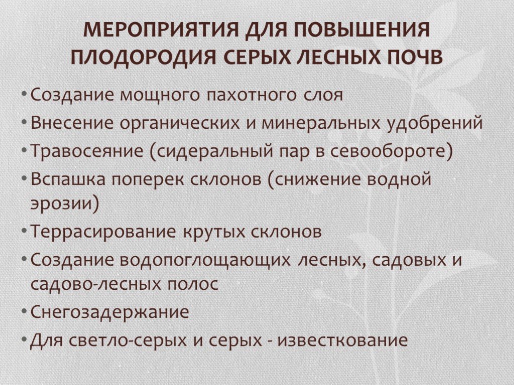 Увеличение плодородия почвы. Меры по улучшению плодородия серых лесных почв. Мероприятия по повышению плодородия почв. Мероприятия для улучшения плодородия почвы. Мероприятия по повышению плодородия серых лесных почв.