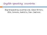 English-speaking countries are: Great Britain, USA, Canada, Australia, New Zealand.