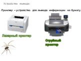 Устройства вывода: Принтер – устройство для вывода информации на бумагу. Струйный принтер