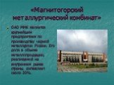 «Магнитогорский металлургический комбинат». ОАО ММК является крупнейшим предприятием по производству черной металлургии России. Его доля в объеме металлопродукции, реализуемой на внутреннем рынке страны, составляет около 20%.