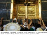 Мусульманские паломники тянутся, чтобы прикоснуться к золотым дверям Каабы во время обхода Великой мечети в Мекке утром 9 ноября.