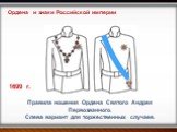 Правила ношения Ордена Святого Андрея Первозванного. Слева вариант для торжественных случаев.