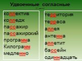 Удвоенные согласные (1 часть). коллектив колледж пассажир пассажирский программа Килограмм медленно. территория терраса аллея антенна аппетит бассейн одиннадцать