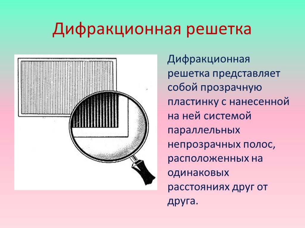 Виды дифракции. Дифракционная решетка физика 11 класс. Дифракция на дифракционной решетке. Прозрачная дифракционная решетка. Виды дифракционных решеток.