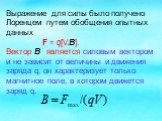Выражение для силы было получено Лоренцем путем обобщения опытных данных F = q[V,B]. Вектор B является силовым вектором и не зависит от величины и движения заряда q, он характеризует только магнитное поле, в котором движется заряд q.