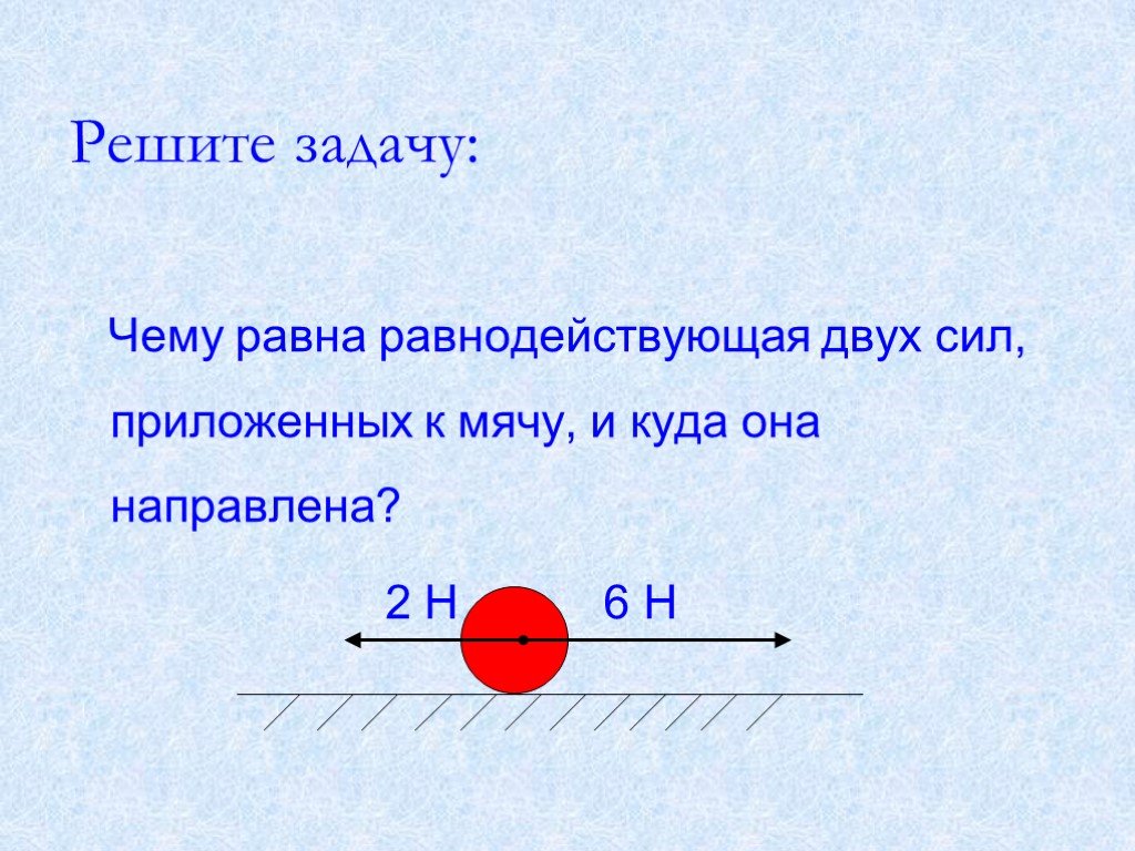 Две силы действуют на мяч как показано на рисунке их равнодействующая сила равна