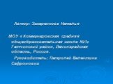 Автор: Захаренкова Наталья МОУ « Коммунаровская средняя общеобразовательная школа №1» Гатчинский район, Ленинградская область, Россия. Руководитель: Петролай Валентина Сафроновна