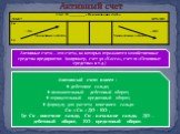 Активный счет. Активные счета – это счета, на которых отражаются хозяйственные средства предприятия (например, счет 50 «Касса», счет 01 «Основные средства» и т.д.). Активный счет имеет : ♦ дебетовое сальдо; ♦ положительный дебетовый оборот; ♦ отрицательный кредитовый оборот; ♦ формулу для расчета ко