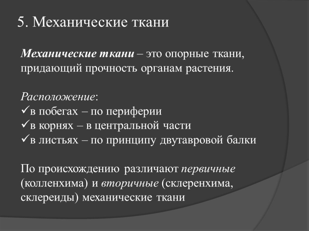 Ткани придающие прочность растениям. Опорно механические ткани.