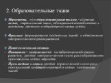 2. Образовательные ткани. Меристемы, или образовательные ткани, - сложные, живые, паренхимные ткани, обладающие способностью к активному делению и образованию новых клеток Функции: формирование постоянных тканей и обеспечение неограниченного роста растения Цитологический состав: Инициали – задержива