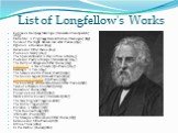 List of Longfellow's Works. Coplas de Don Jorge Manrique (Translation from Spanish) (1833) Outre-Mer: A Pilgrimage Beyond the Sea (Travelogue) (1835) Voices of the Night: Ballads; and other Poems (1839) Hyperion, a Romance (1839) Ballads and Other Poems (1842) Poems on Slavery (1842) The Spanish Stu