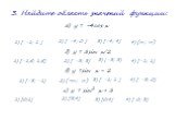 3. Найдите область значений функции: 1) [ -1; 1 ] а) у = -4cos x 2) [ -4; 0 ] 3) [-4; 4] 4) (∞; ∞) б) y = 3sin х/2 1) [-1,5; 1,5] 2) [ -3; 3] 3) (-3; 3) 4) [-1; 1] в) у =sin x - 2 1) [-3; -1] 2) (-∞; ∞) 3) [ -1; 1 ] 4) [ -3; 0] г) y = sin2 x + 3 2) [3;4] 3) [0;4] 1) [0;1] 4) [ 0; 3]
