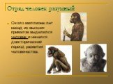 Отряд человек разумный. Около миллиона лет назад из высших приматов выделился человек и начался доисторический период развития человечества.