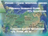 Россия – страна гигантских равнин. Средняя высота территории чуть более 400 м. Равнины занимают более 70% территории.