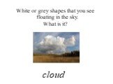 White or grey shapes that you see floating in the sky. What is it? cloud