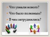 Что узнали нового? Что было полезным? В чем затруднились?