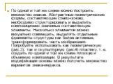 По одной и той же схеме можно построить множество знаков. Абстрактные геометрические формы, составляющие схему-основу, необходимо структурировать и выделить композиционно значимые составляющие элементы. Несколько элементов можно визуально совмещать, выделять отдельные фрагменты структуры как более а