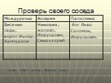 Проверь своего соседа. Лишнее: Библ, колонии, Мемфис, пурпур.