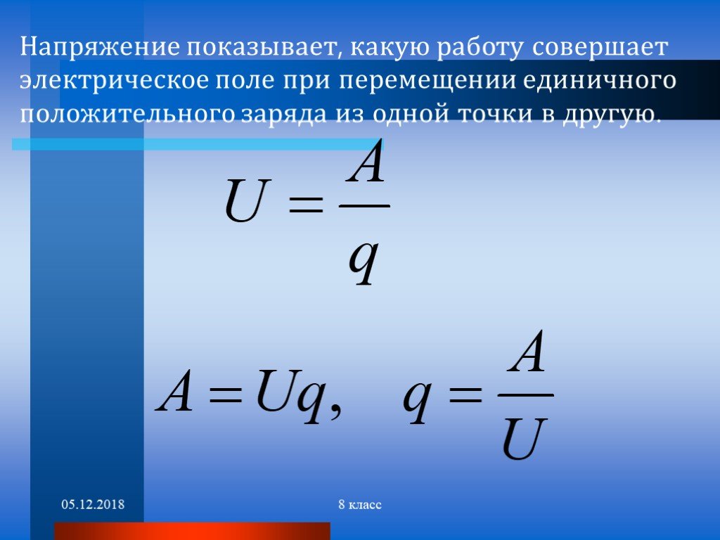 Электрическое напряжение 8 класс презентация