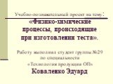 Учебно-познавательный проект на тему: «Физико-химические процессы, происходящие при изготовлении теста». Работу выполнил студент группы №29 по специальности «Технология продукции ОП» Коваленко Эдуард