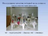 Исследование качества питьевой воды в школе (после очистки через фильтры). №1 – водопровод №2 – «Барьер» №3 – «Аквафор»