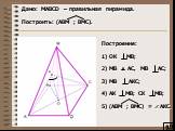 Дано: MAВCD – правильная пирамида. Построить: (AВM ; BМC). Построение: 1) OK MB; 2) MB AC, MB AC; 3) MB AKC; 4) AK MB; CK MB; 5) (ABM ; BMC) = AKC.