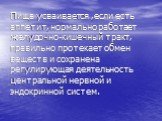 Пища усваивается ,если есть аппетит, нормально работает желудочно-кишечный тракт, правильно протекает обмен веществ и сохранена регулирующая деятельность центральной нервной и эндокринной систем.