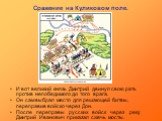 Сражение на Куликовом поле. И вот великий князь Дмитрий двинул свою рать против непобедимого до того врага. Он сам выбрал место для решающей битвы, переправив войско через Дон. После переправы русских войск через реку Дмитрий Иванович приказал сжечь мосты.