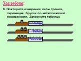 6. Повторите измерение силы трения, перемещая брусок по металлической поверхности. Заполните таблицу.