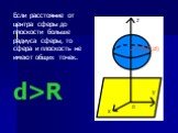Если расстояние от центра сферы до плоскости больше радиуса сферы, то сфера и плоскость не имеют общих точек. d>R