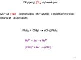 Метод [1в] – окисление металлов в промежуточной степени окисления: PbI2 + CH3I  (CH3)PbI3. Pb2+ – 2e–  Pb4+ (CH3)+ + 2e–  (CH3) –