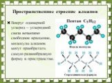 Вокруг одинарной углерод – углеродной связи возможно свободное вращение, молекулы алканов могут приобретать самую разнообразную форму в пространстве. Пространственное строение алканов