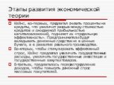 Кейнс, во-первых, предлагал снизить проценты на кредиты, что увеличит разрыв между стоимостью кредитов и ожидаемой прибыльностью капиталовложений, поднимет их «предельную эффективность». Предприниматели будут вкладывать денежные средства не в ценные бумаги, а в развитие реального производства. Во-вт