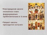 Новгородская школа иконописи стала формироваться приблизительно в 12 веке Расцвет школы приходится на 15 век