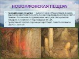 НОВОАФОНСКАЯ ПЕЩЕРА. Новоафо́нская пеще́ра — одна из крупнейших пещер в мире, огромная карстовая полость, по своим размерам соперничает с самыми большими подземельями мира, как Шкоцианская пещера в Словении и Карлсбадская в США. Представляет собой огромную карстовую полость объёмом около 1 млн м³.