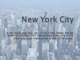 New York City. is the most populous city in the United States and the center of the New York Metropolitan Area, one of the most populous metropolitan areas in the world.