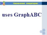 Назначение операторов: uses GraphABC