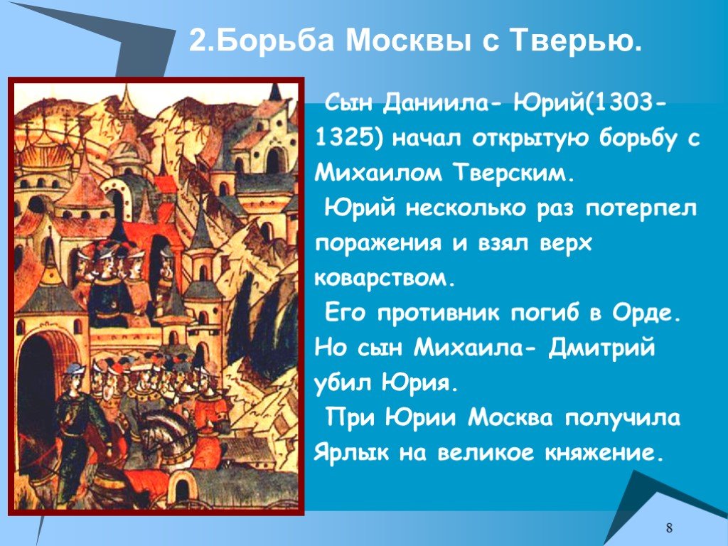 Борьба москвы и твери в 14 веке. Борьба Москвы и Твери.