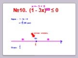 №10. (1 - 3x)50 ≤ 0 Корни : 1 - 3x = 0 х = (50 раз) 50 а =- 3 < 0